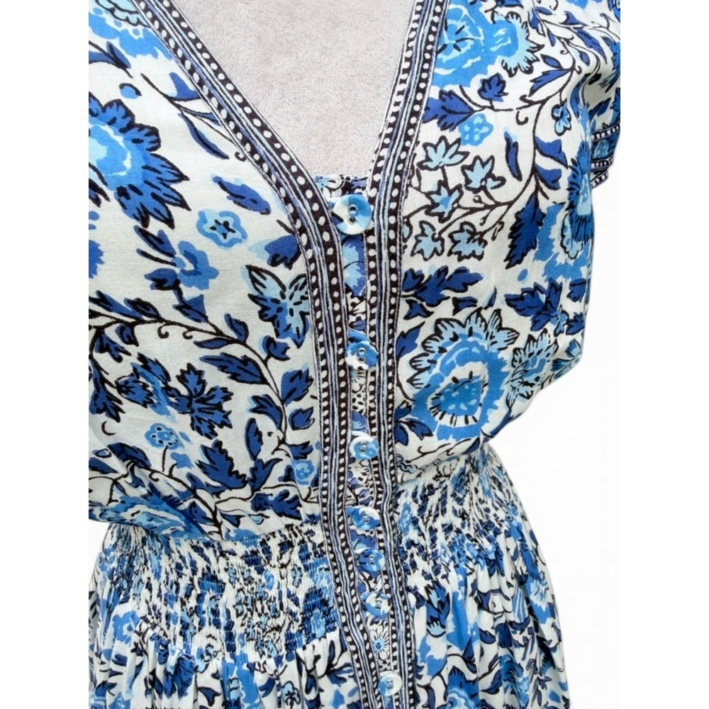 Poupette St Barth Dress Womens S White Blue Boho Chic Floral Coastal Romantic - Picture 5 of 8